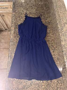 IZ Byer Navy Blue Scalloped Neckline Chiffon Dress Size M